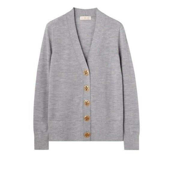 Tory Burch Simone Cardigan Sweater XL 100% Merino Wool Logo
